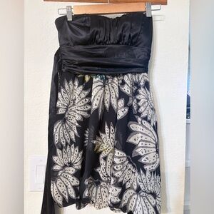 Floral Black and White Strapless Dress
